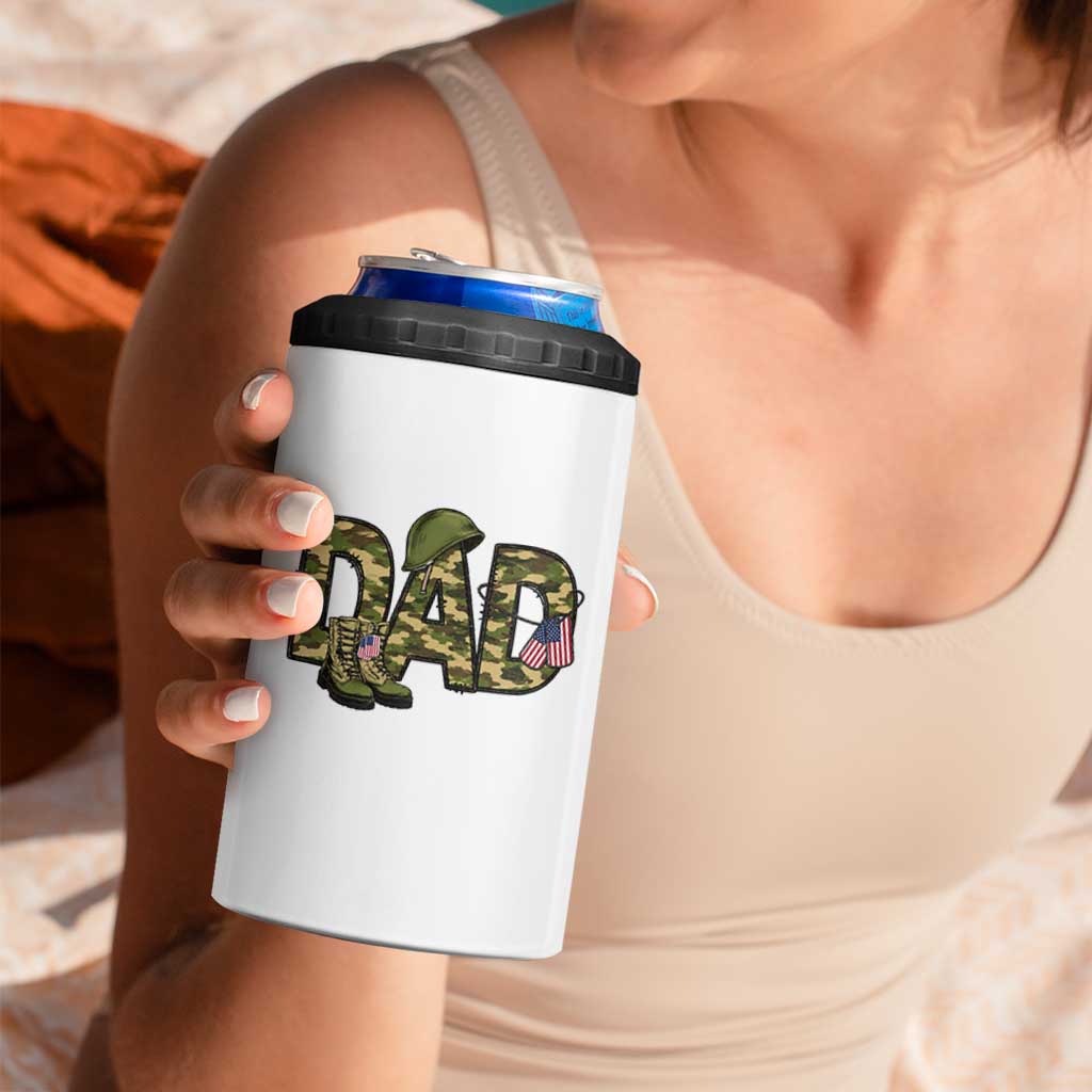 Proud Army Dad USA Flag Camo 4 in 1 Can Cooler Tumbler Fathers Day Gift