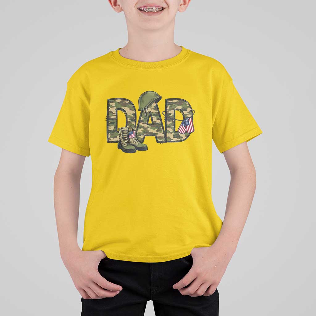 Proud Army Dad USA Flag Camo T Shirt For Kid Fathers Day Gift