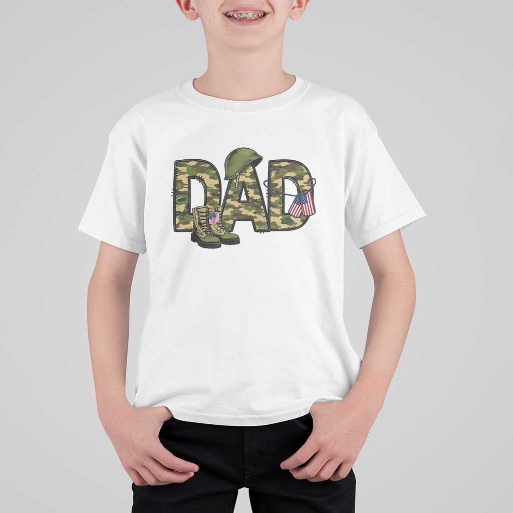 Proud Army Dad USA Flag Camo T Shirt For Kid Fathers Day Gift