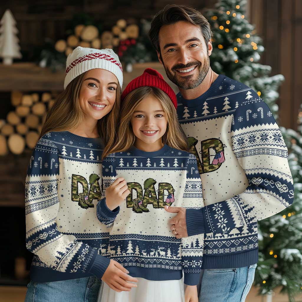 Proud Army Dad USA Flag Camo Ugly Christmas Sweater Fathers Day Gift