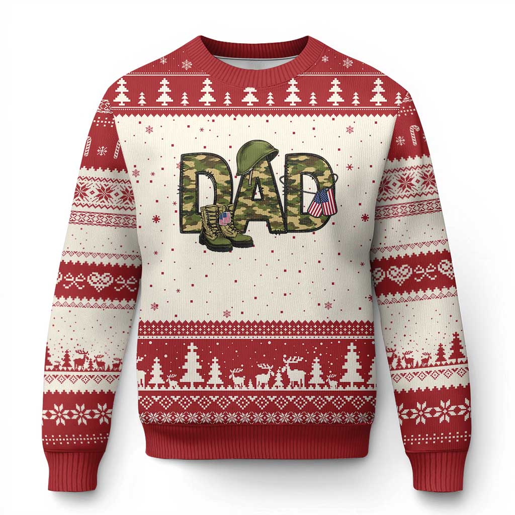 Proud Army Dad USA Flag Camo Ugly Christmas Sweater Fathers Day Gift