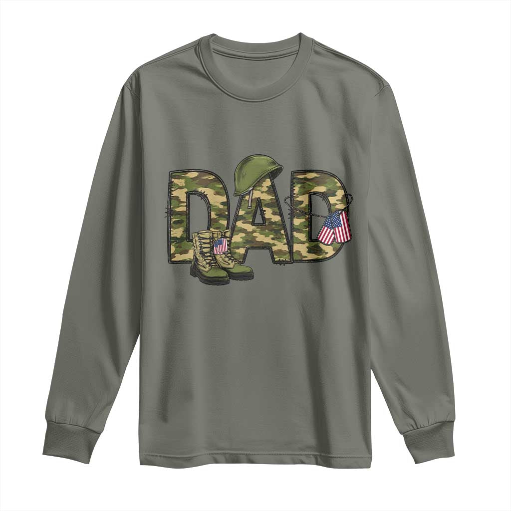 Proud Army Dad USA Flag Camo Long Sleeve Shirt Fathers Day Gift