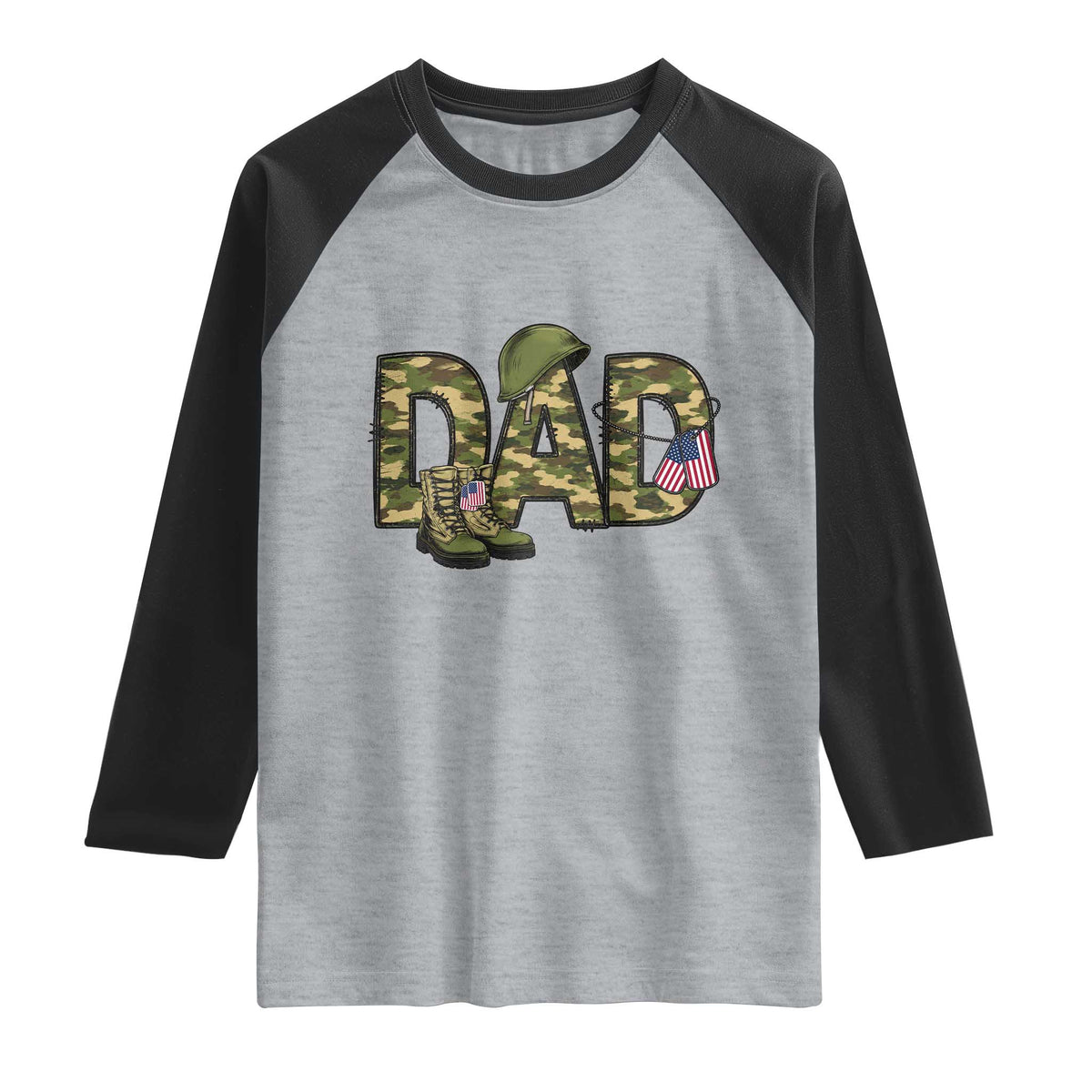 Proud Army Dad USA Flag Camo Raglan Shirt Fathers Day Gift