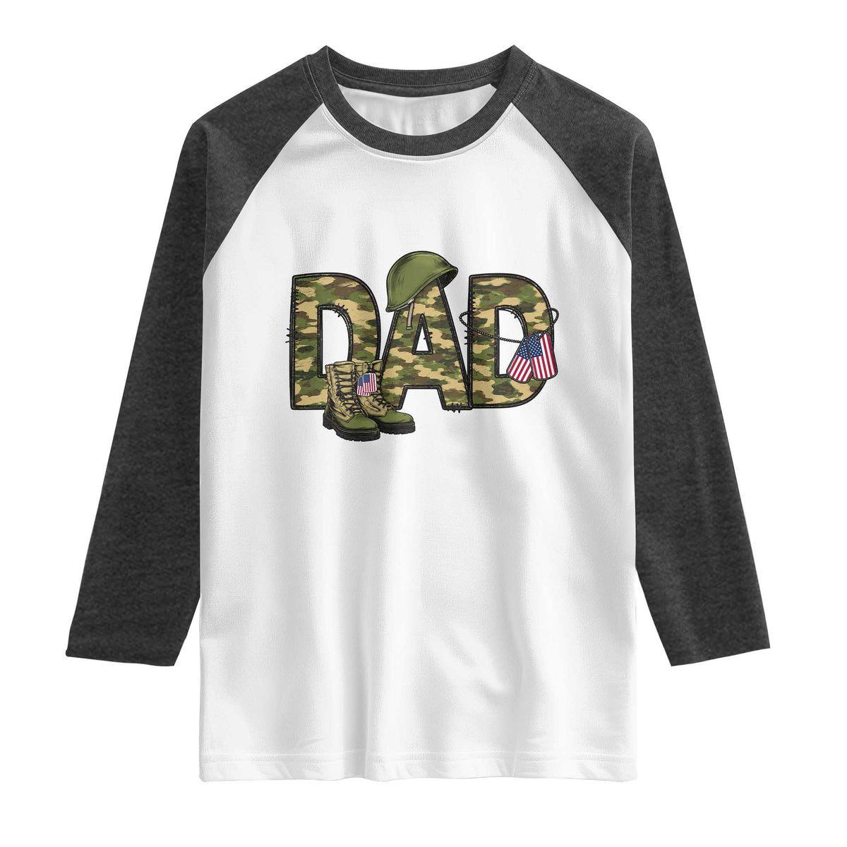 Proud Army Dad USA Flag Camo Raglan Shirt Fathers Day Gift