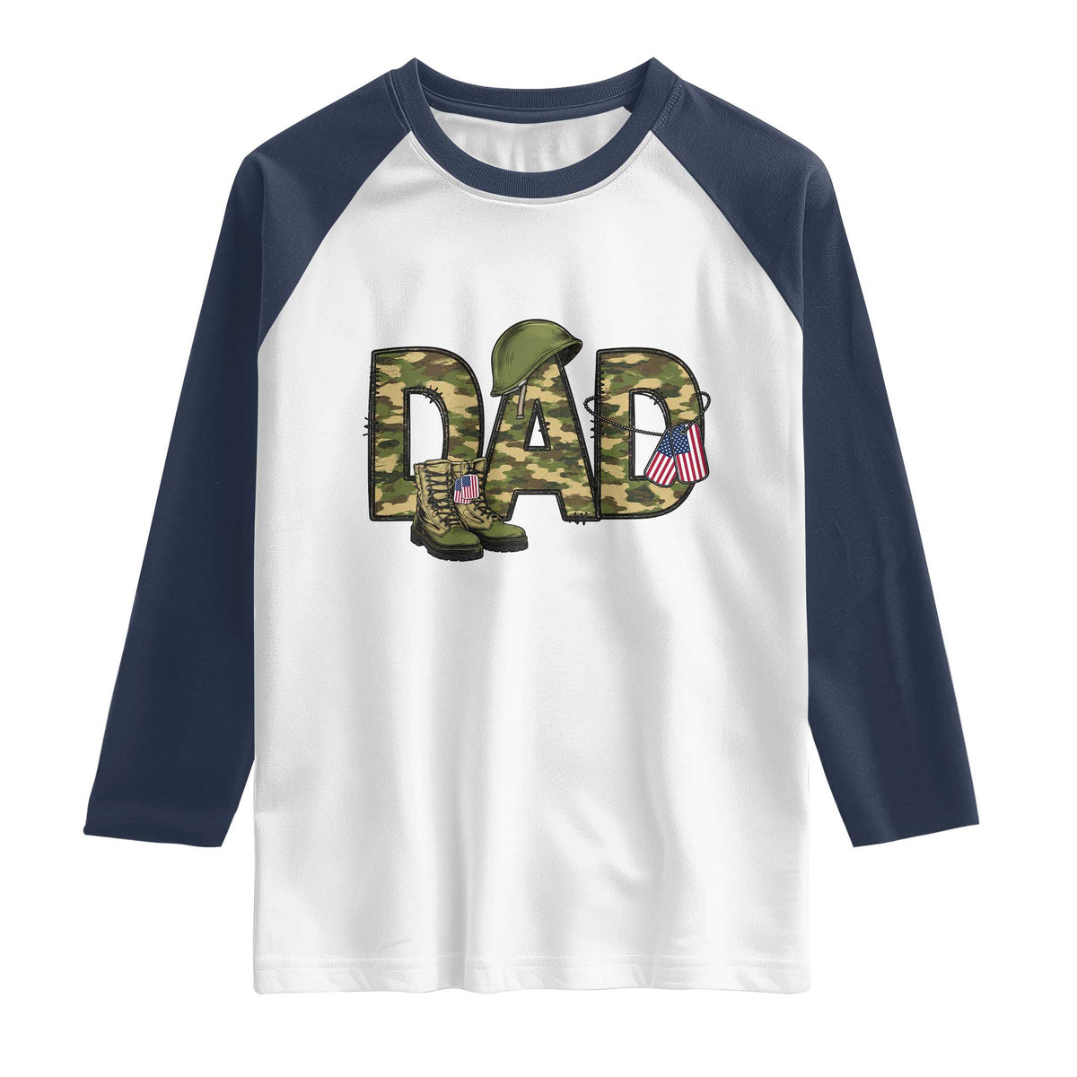 Proud Army Dad USA Flag Camo Raglan Shirt Fathers Day Gift