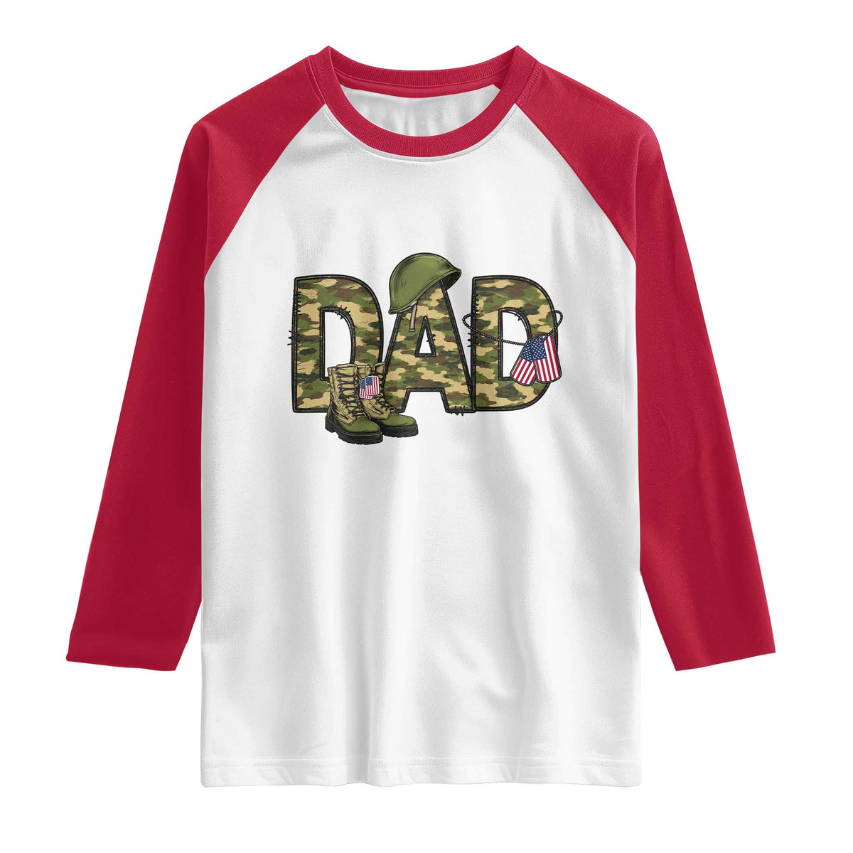 Proud Army Dad USA Flag Camo Raglan Shirt Fathers Day Gift