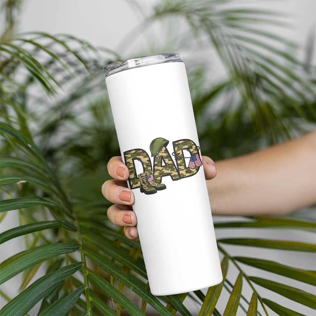 Proud Army Dad USA Flag Camo Skinny Tumbler Fathers Day Gift