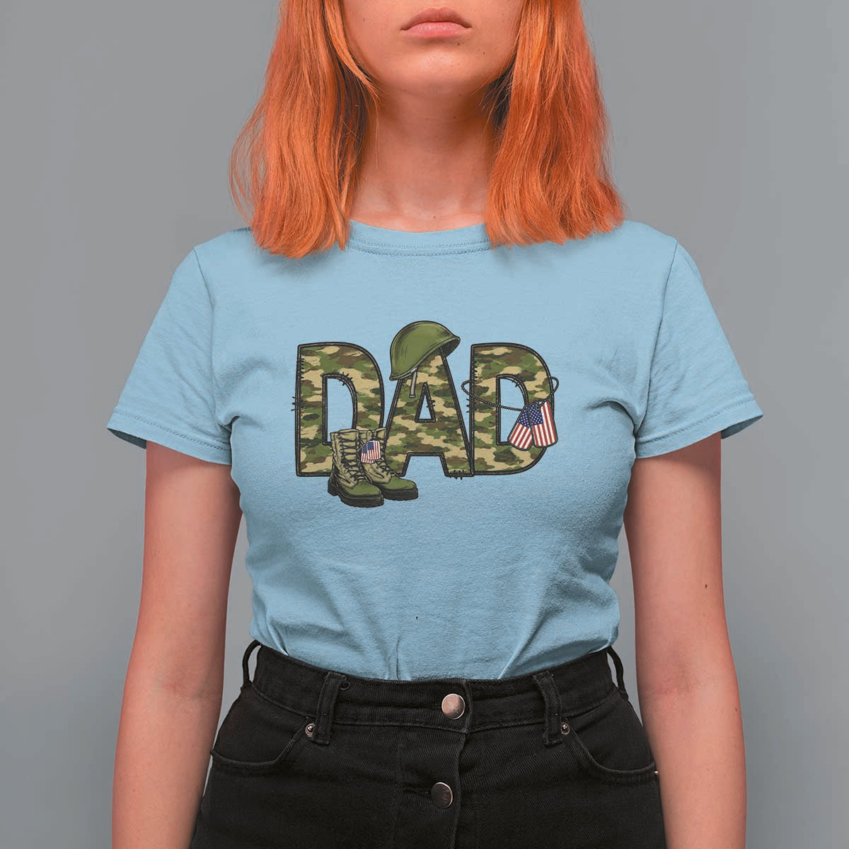 Proud Army Dad USA Flag Camo T Shirt For Women Fathers Day Gift