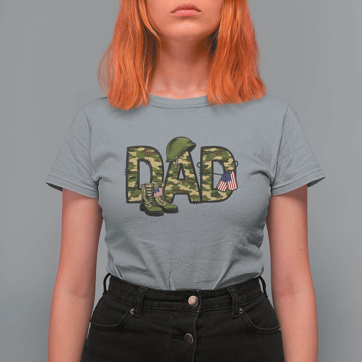 Proud Army Dad USA Flag Camo T Shirt For Women Fathers Day Gift