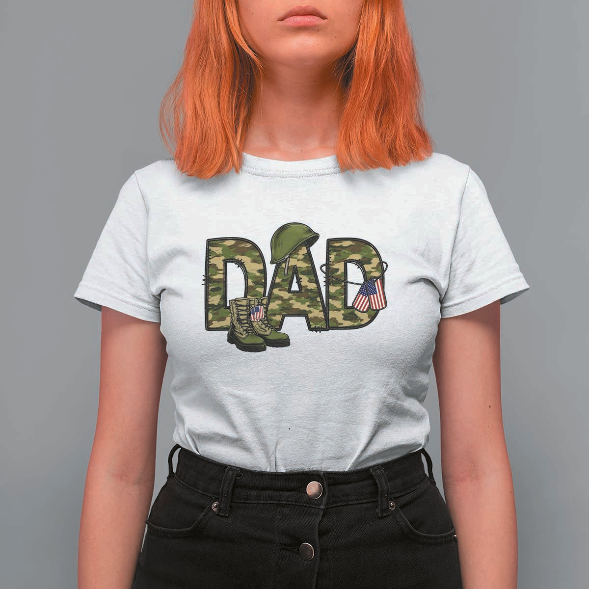 Proud Army Dad USA Flag Camo T Shirt For Women Fathers Day Gift
