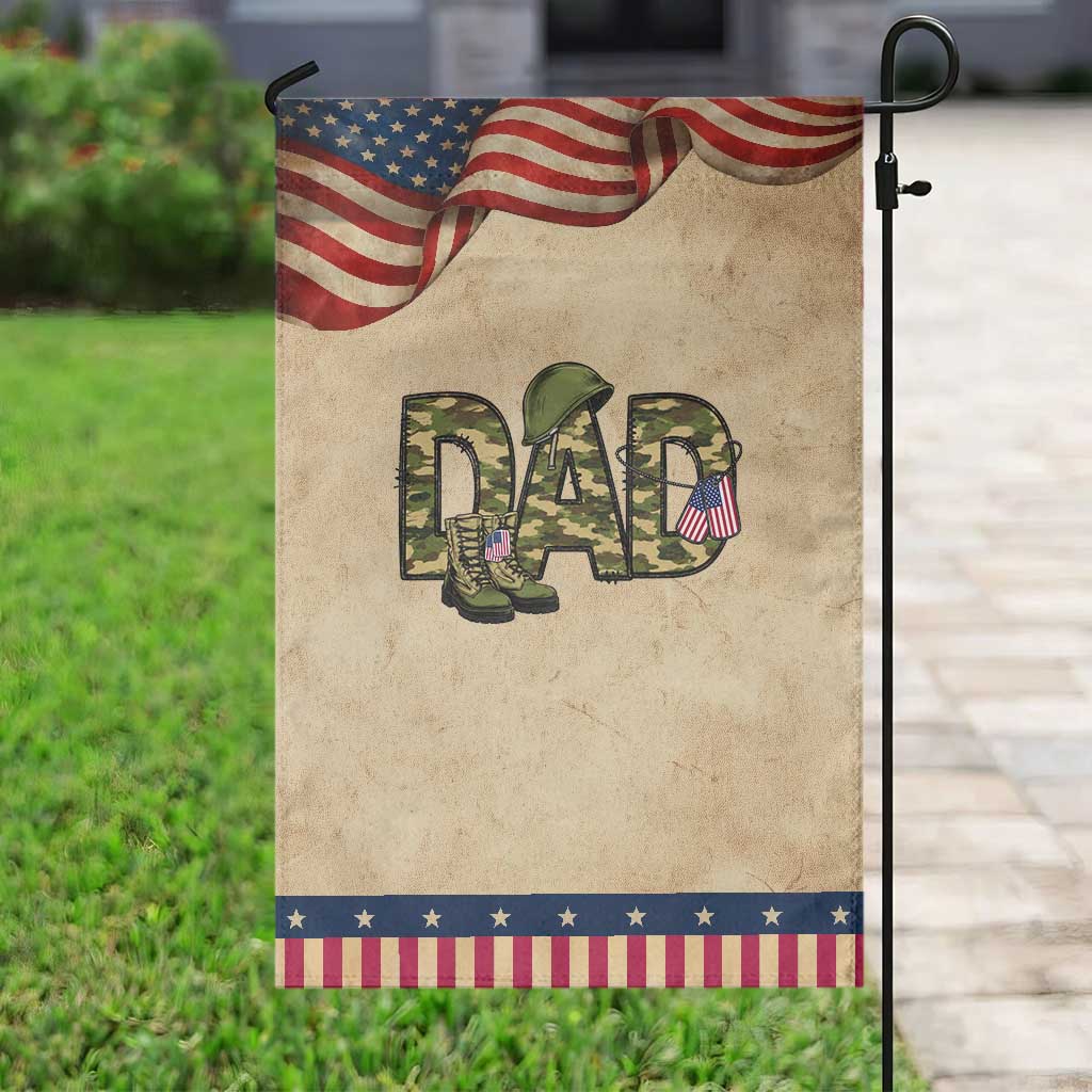 Proud Army Dad USA Flag Camo Patriotic Garden Flag Fathers Day Gift