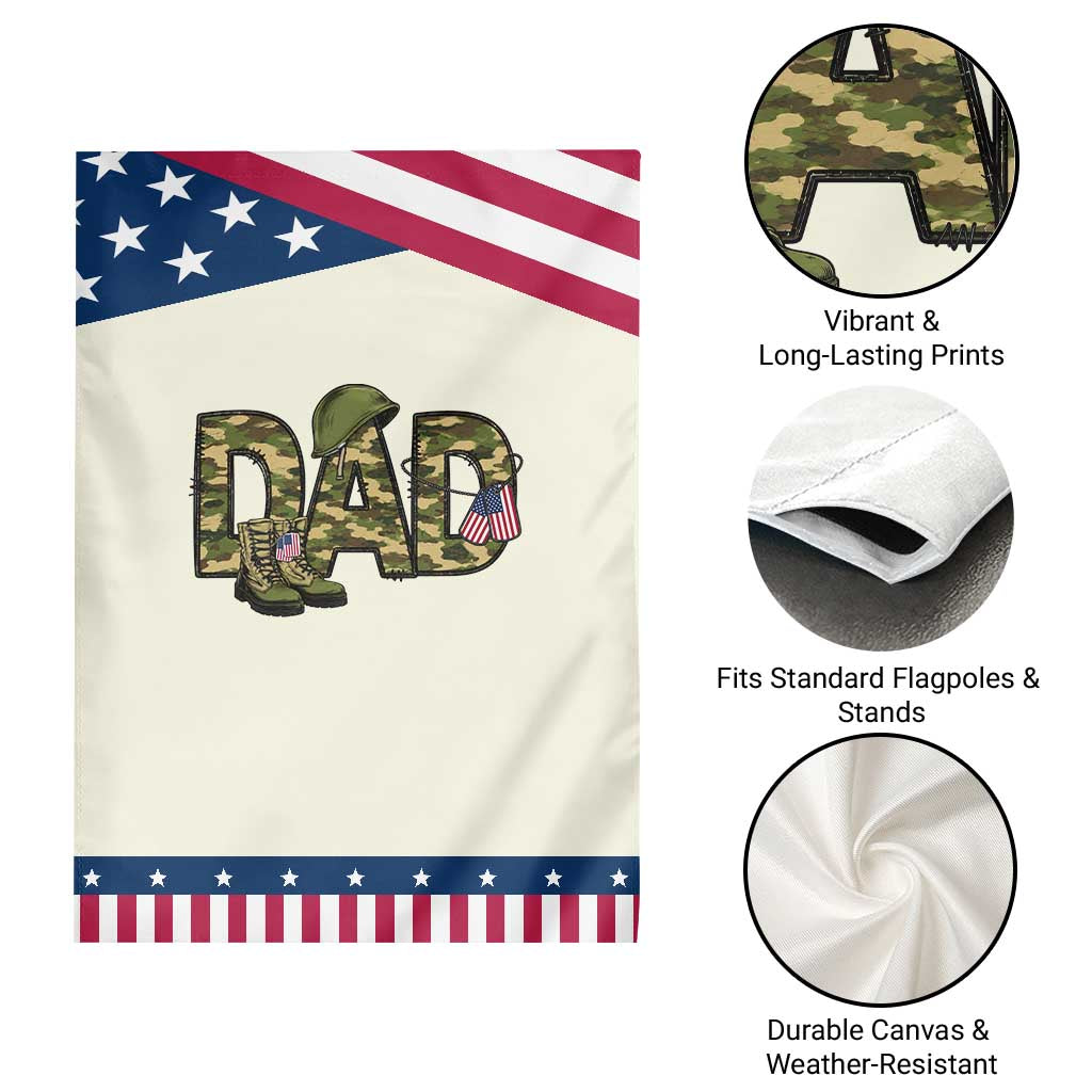 Proud Army Dad USA Flag Camo Patriotic Garden Flag Fathers Day Gift