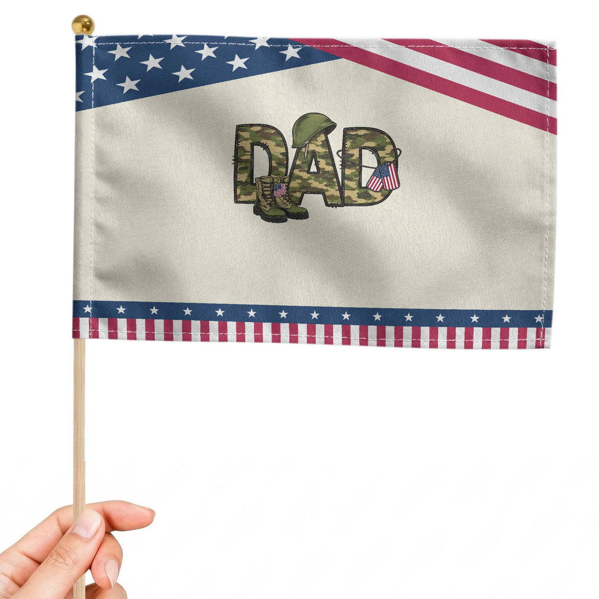 Proud Army Dad USA Flag Camo Patriotic Handheld Flag Fathers Day Gift