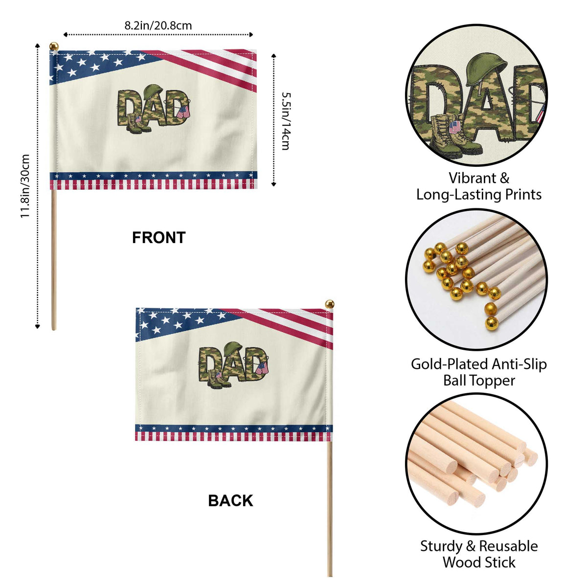 Proud Army Dad USA Flag Camo Patriotic Handheld Flag Fathers Day Gift