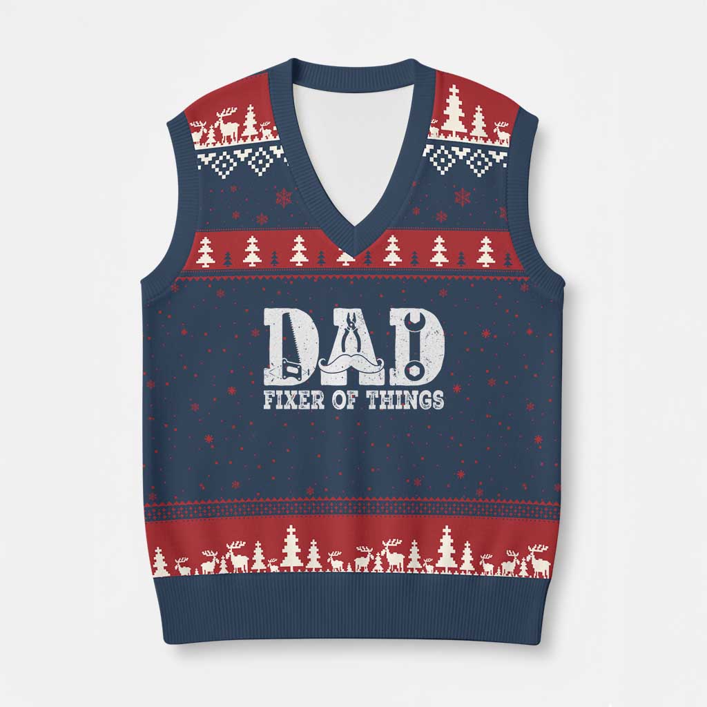 Handyman Dad Fixer Of Everything V-Neck Knit Sweater Vest Funny Garage Papa