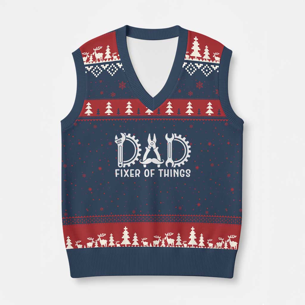 Dad Fixer Of Everything Garage Life V-Neck Knit Sweater Vest Auto Mechanic Fathers Day Gift