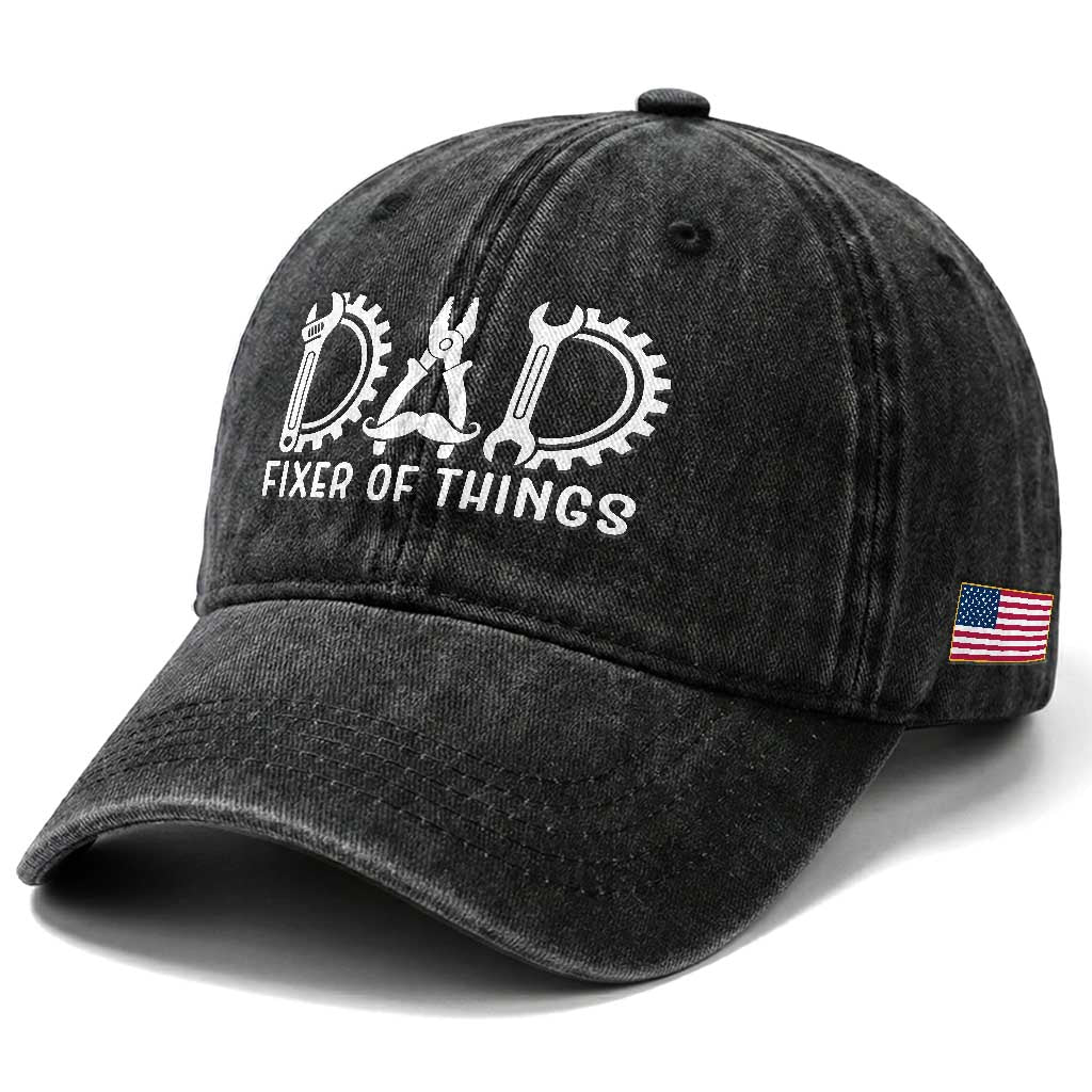 Dad Fixer Of Everything Garage Life Washed Cotton Baseball Cap Auto Mechanic Fathers Day Gift