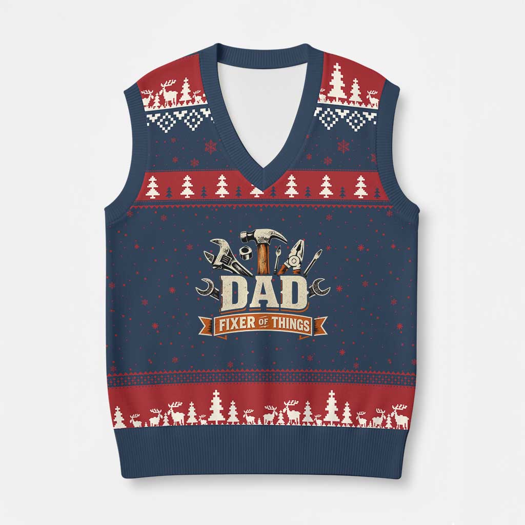 Mechanic Dad Fixer Of All Things V-Neck Knit Sweater Vest Funny Auto Repair Fathers Day