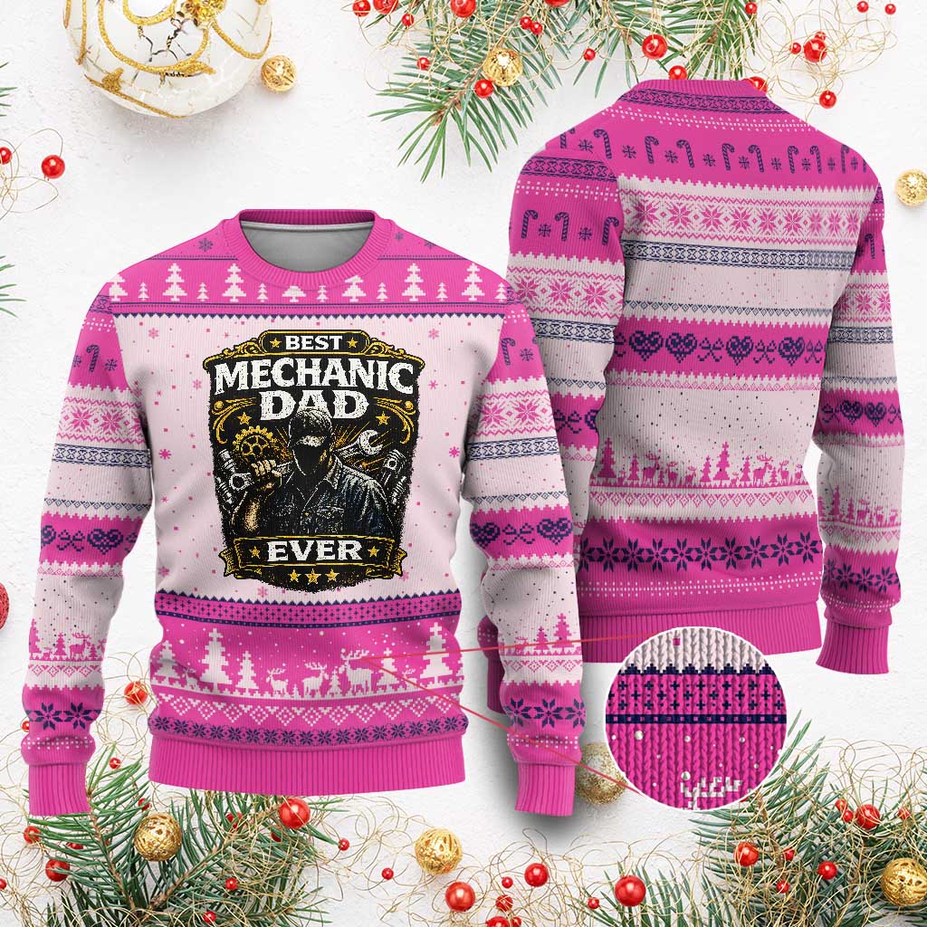 Best Mechanic Dad Ever Ugly Christmas Sweater Auto Repair Fathers Day Graphic