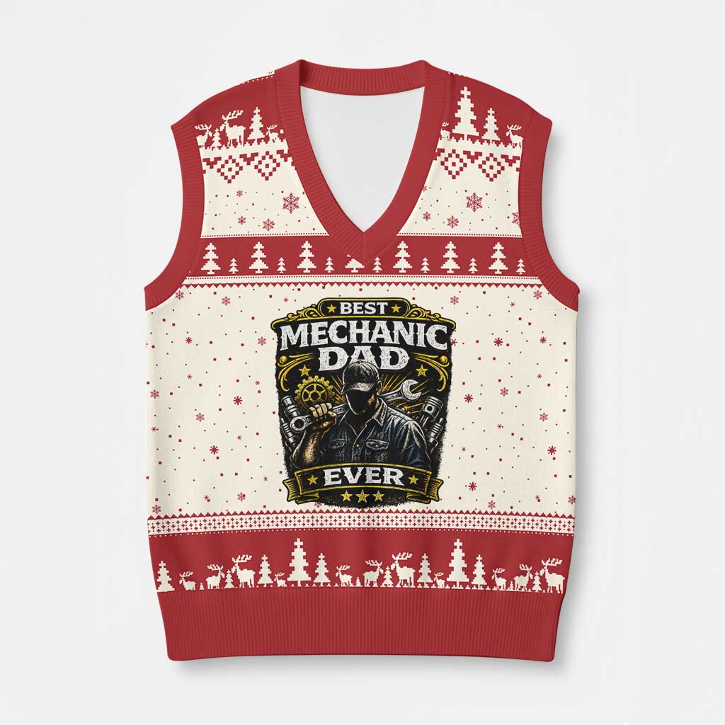 Best Mechanic Dad Ever V-Neck Knit Sweater Vest Auto Repair Fathers Day Graphic