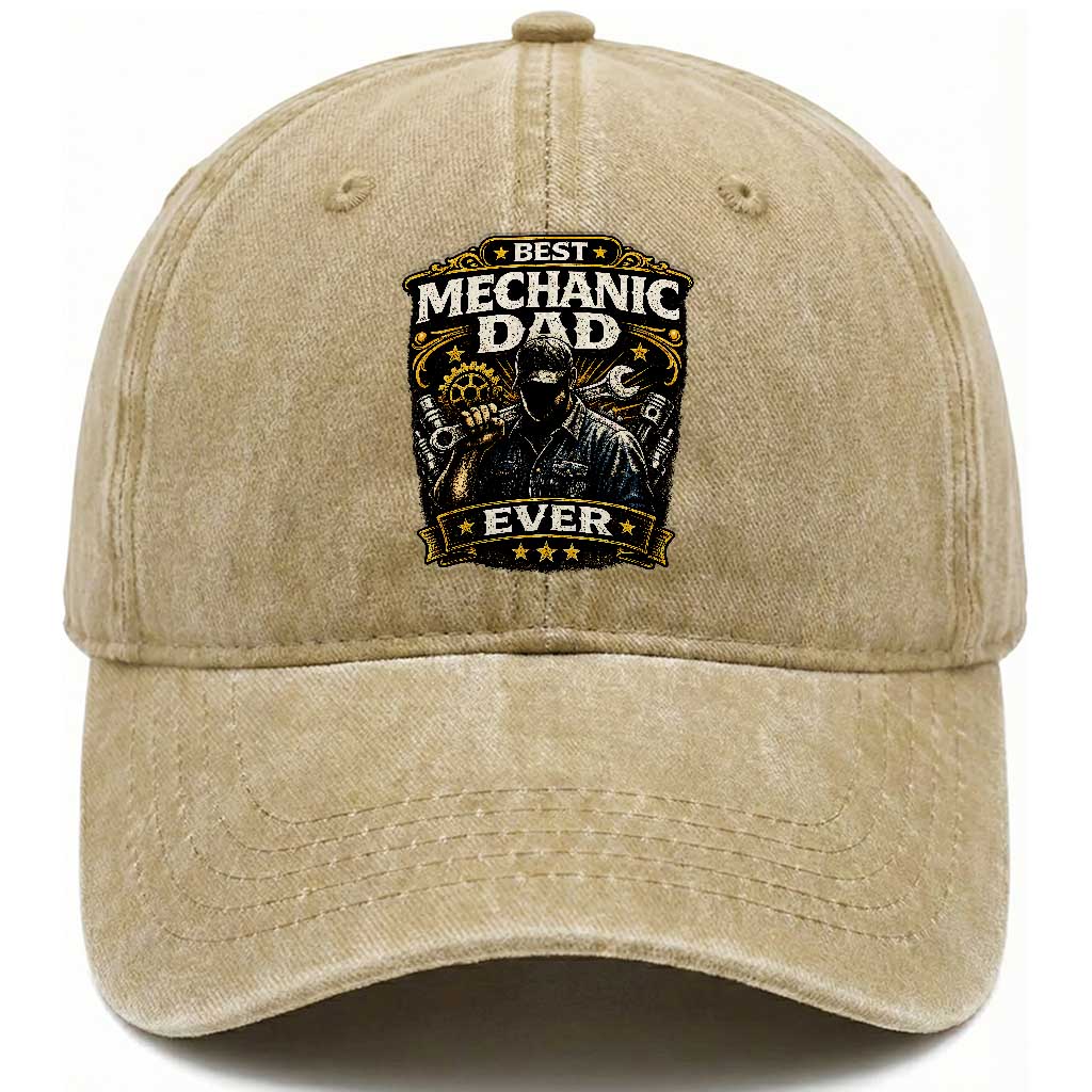 Best Mechanic Dad Ever Washed Cotton Baseball Cap Auto Repair Fathers Day Graphic