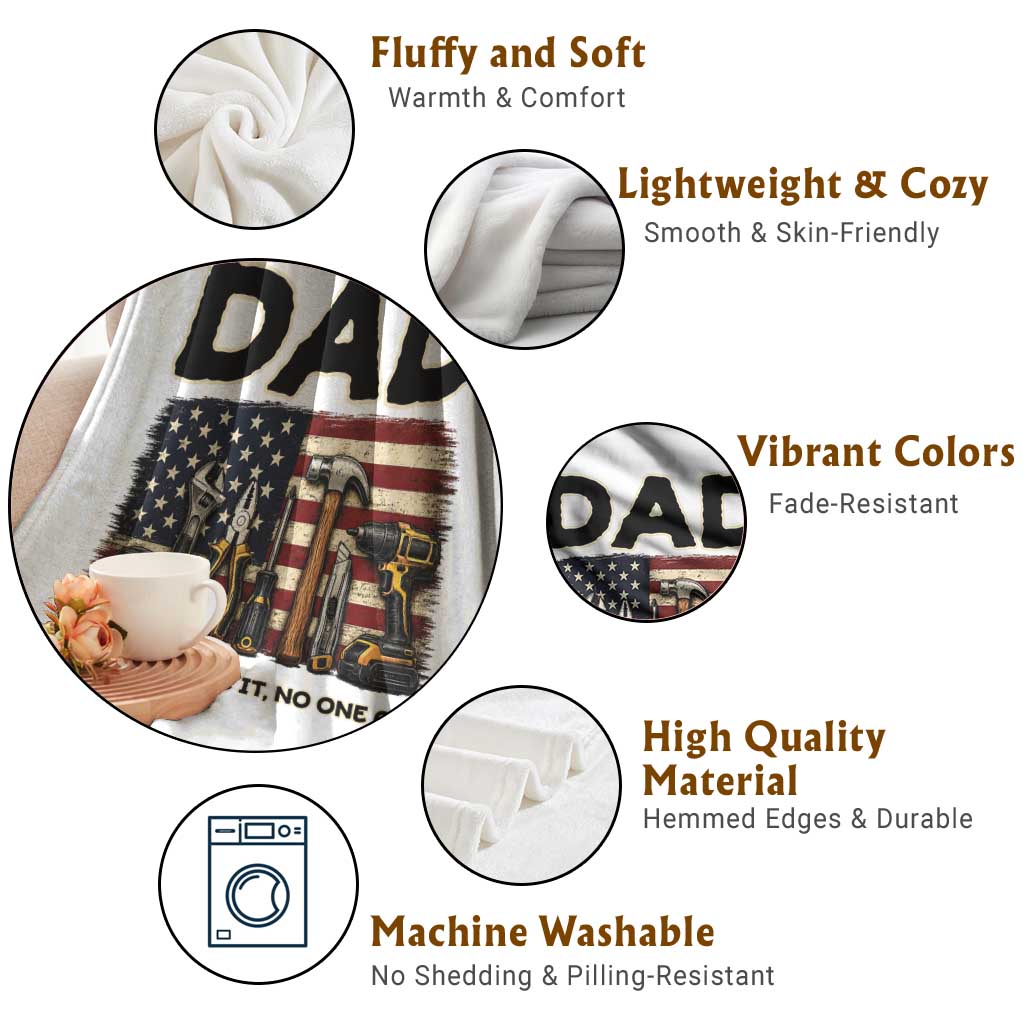 Mechanic Dad American Flag Throw Blanket If He Cant Fix It No One Can