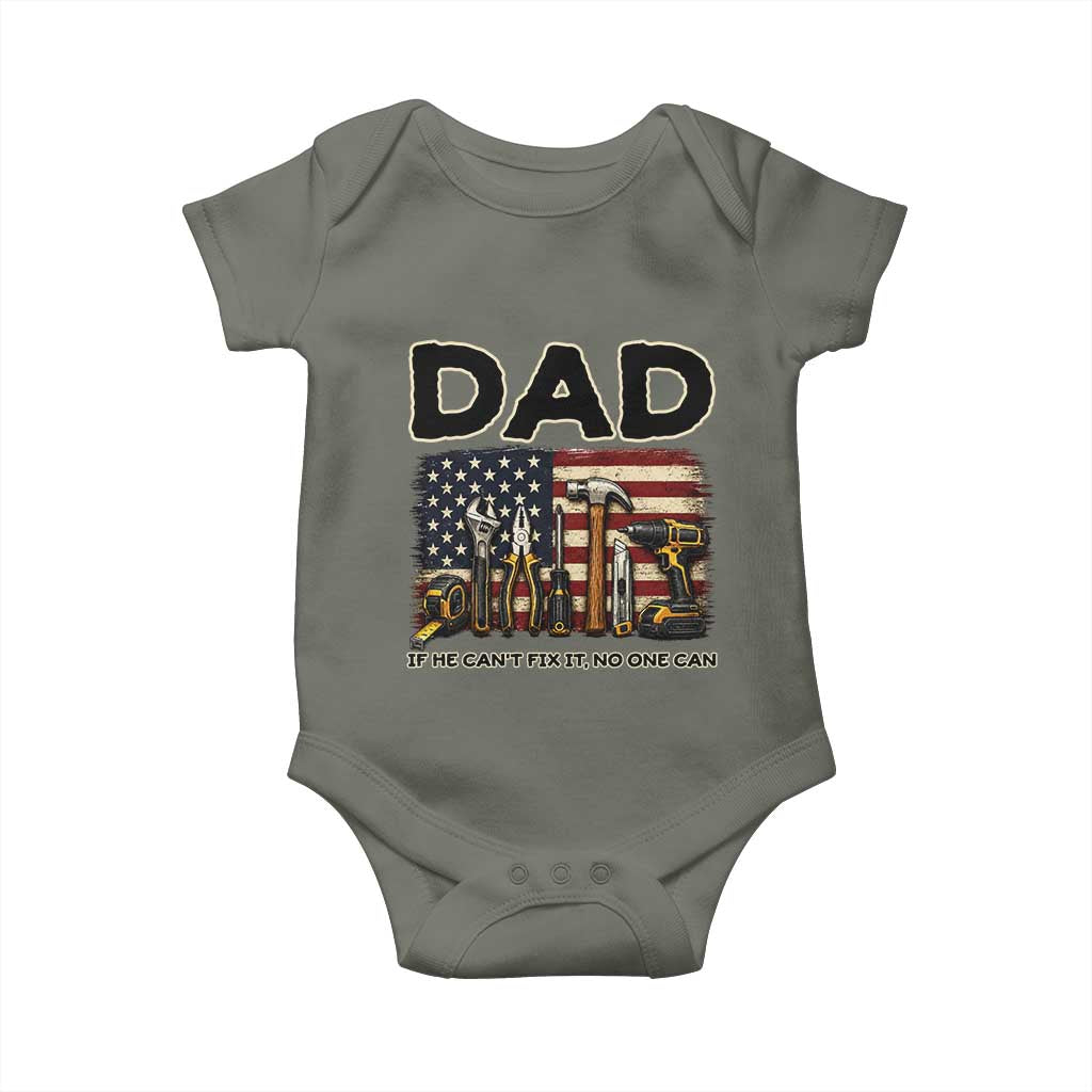 Mechanic Dad American Flag Baby Onesie If He Cant Fix It No One Can