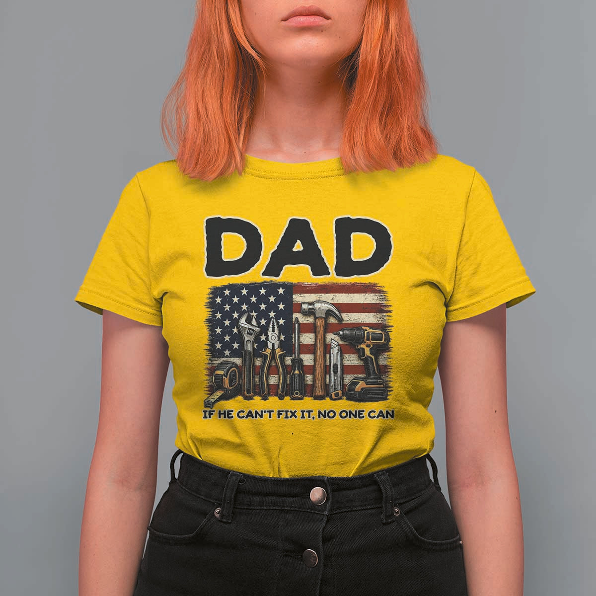 Mechanic Dad American Flag T Shirt For Women If He Cant Fix It No One Can