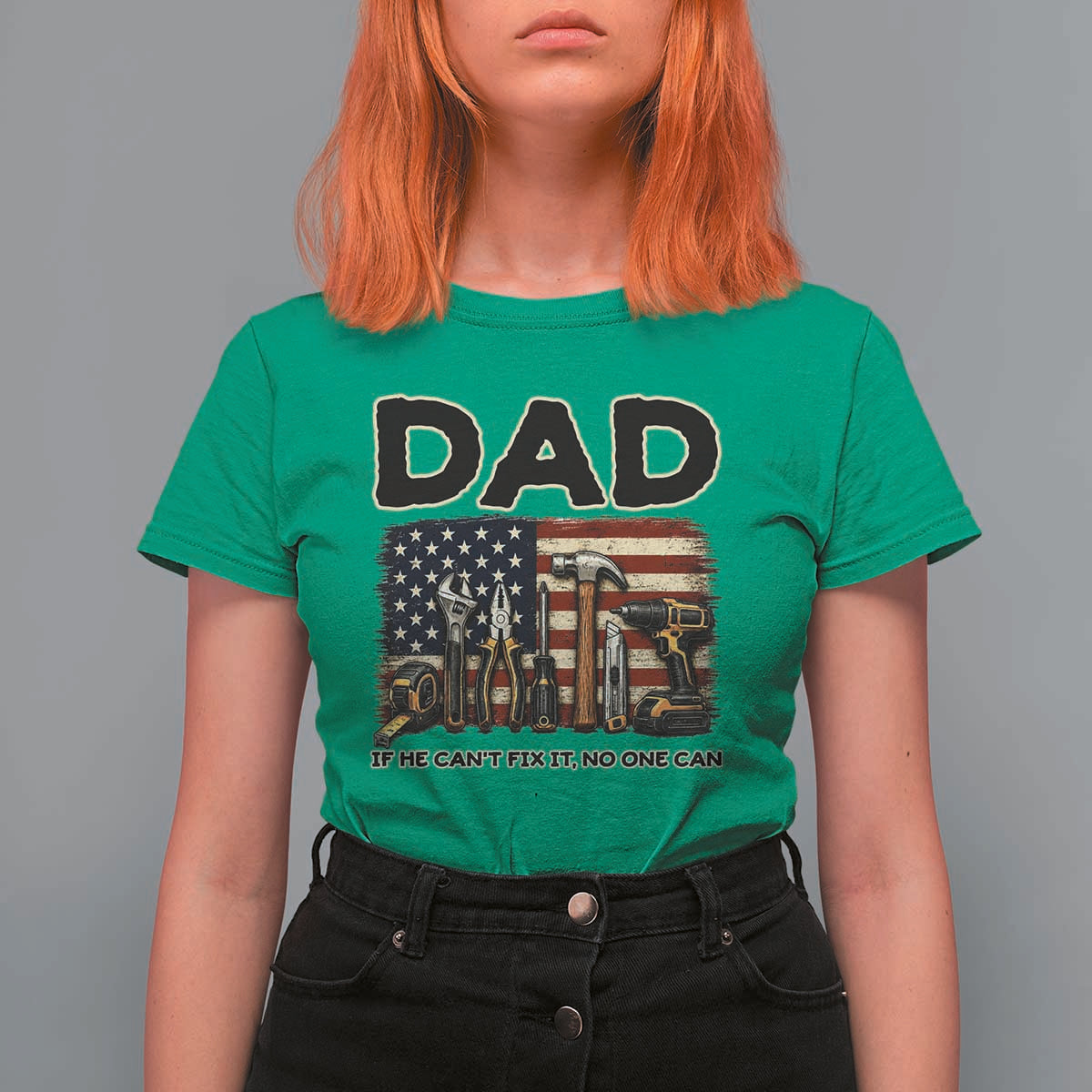 Mechanic Dad American Flag T Shirt For Women If He Cant Fix It No One Can