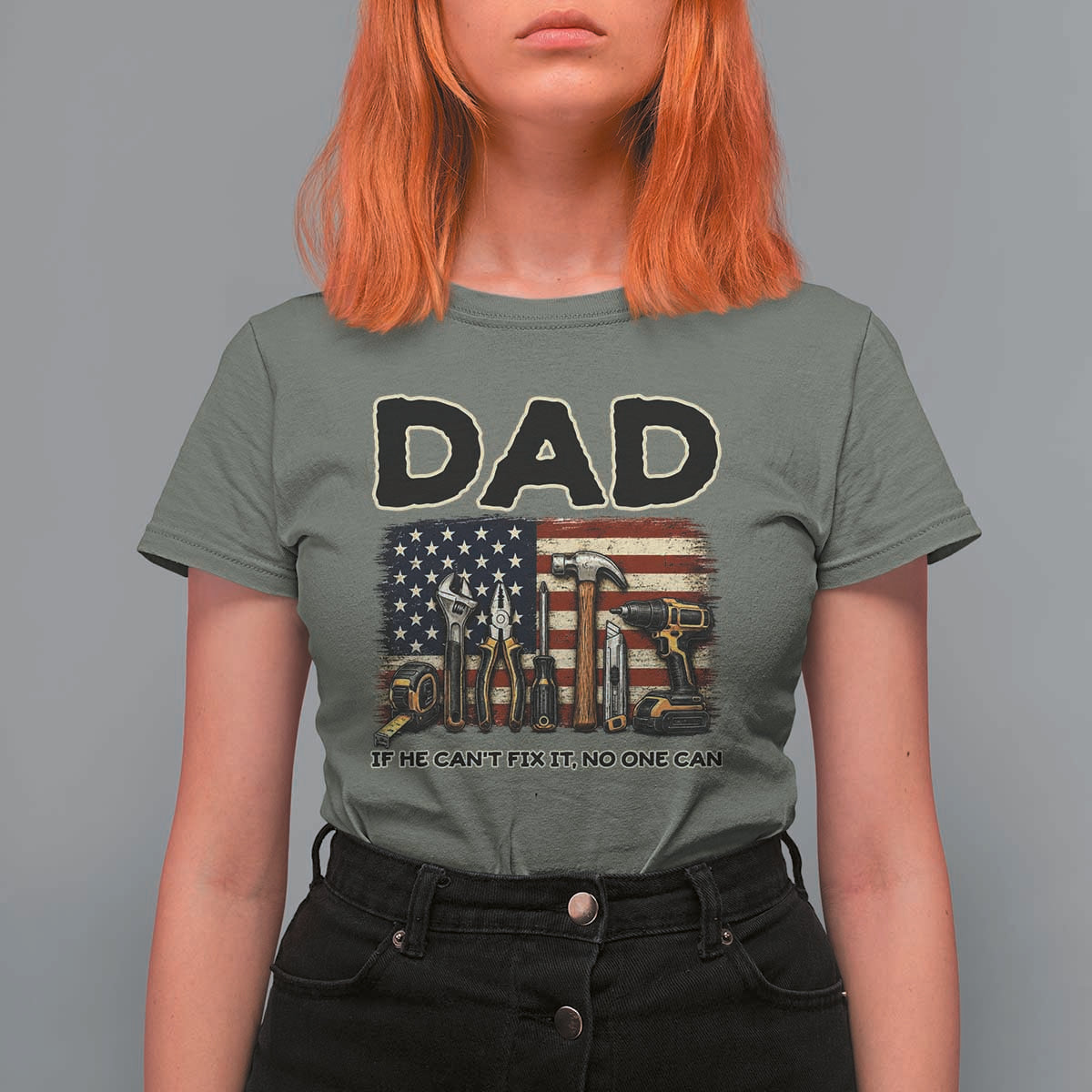 Mechanic Dad American Flag T Shirt For Women If He Cant Fix It No One Can