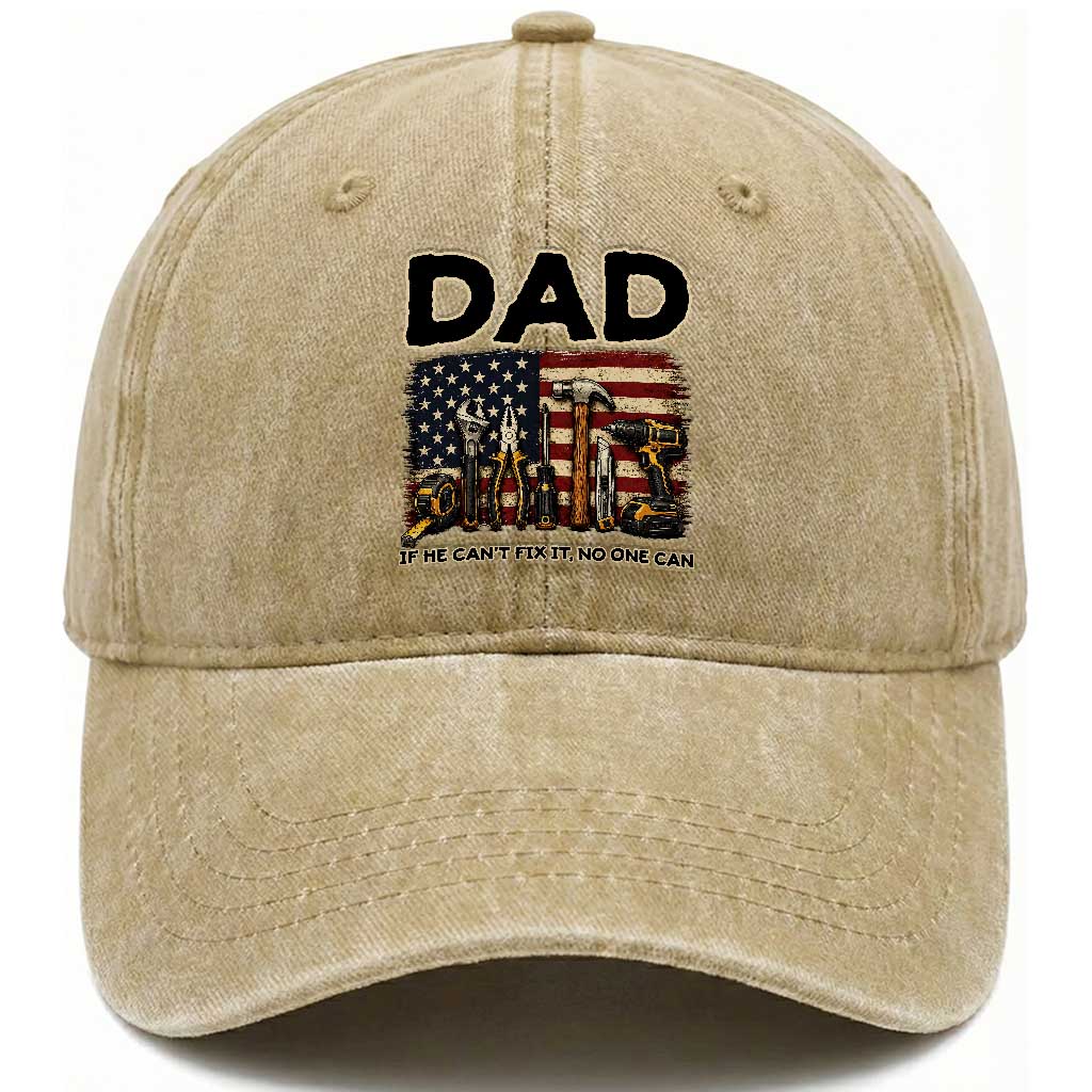 Mechanic Dad American Flag Washed Cotton Baseball Cap If He Cant Fix It No One Can
