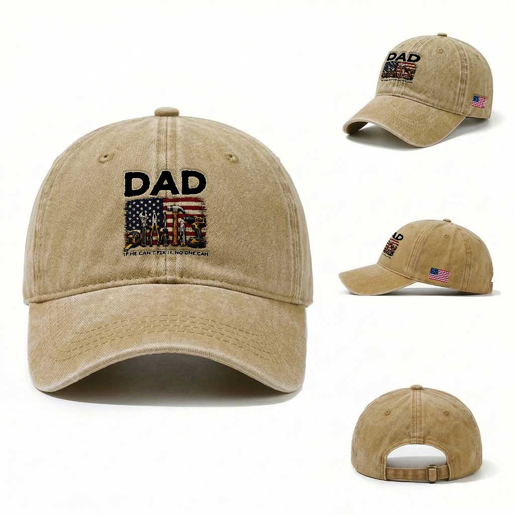 Mechanic Dad American Flag Washed Cotton Baseball Cap If He Cant Fix It No One Can