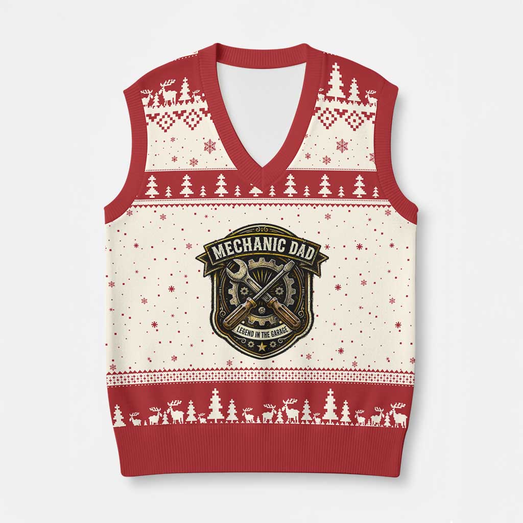 Mechanic Dad Legend In The Garage V-Neck Knit Sweater Vest Funny Auto Repair Fathers Day Gift