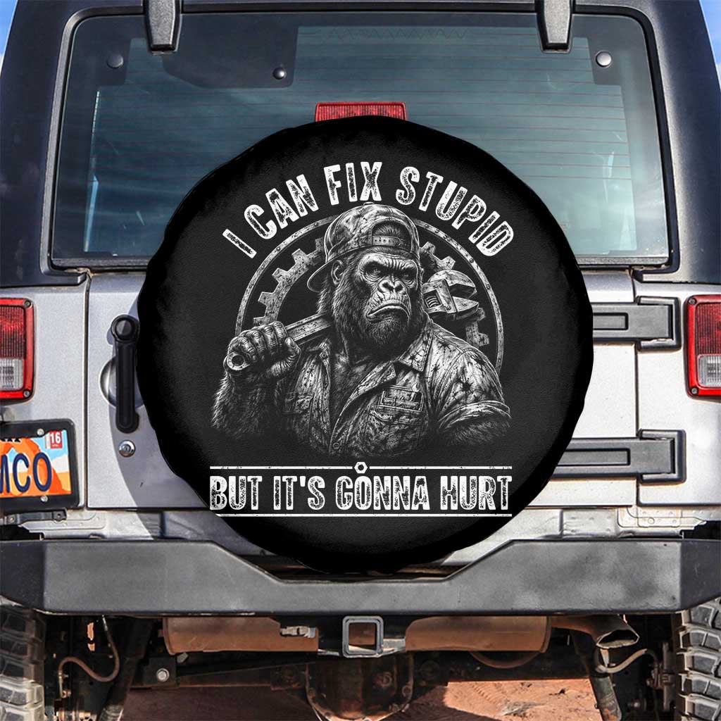 Funny Gorilla Mechanic Spare Tire Cover I Can Fix Stupid But Its Gonna Hurt