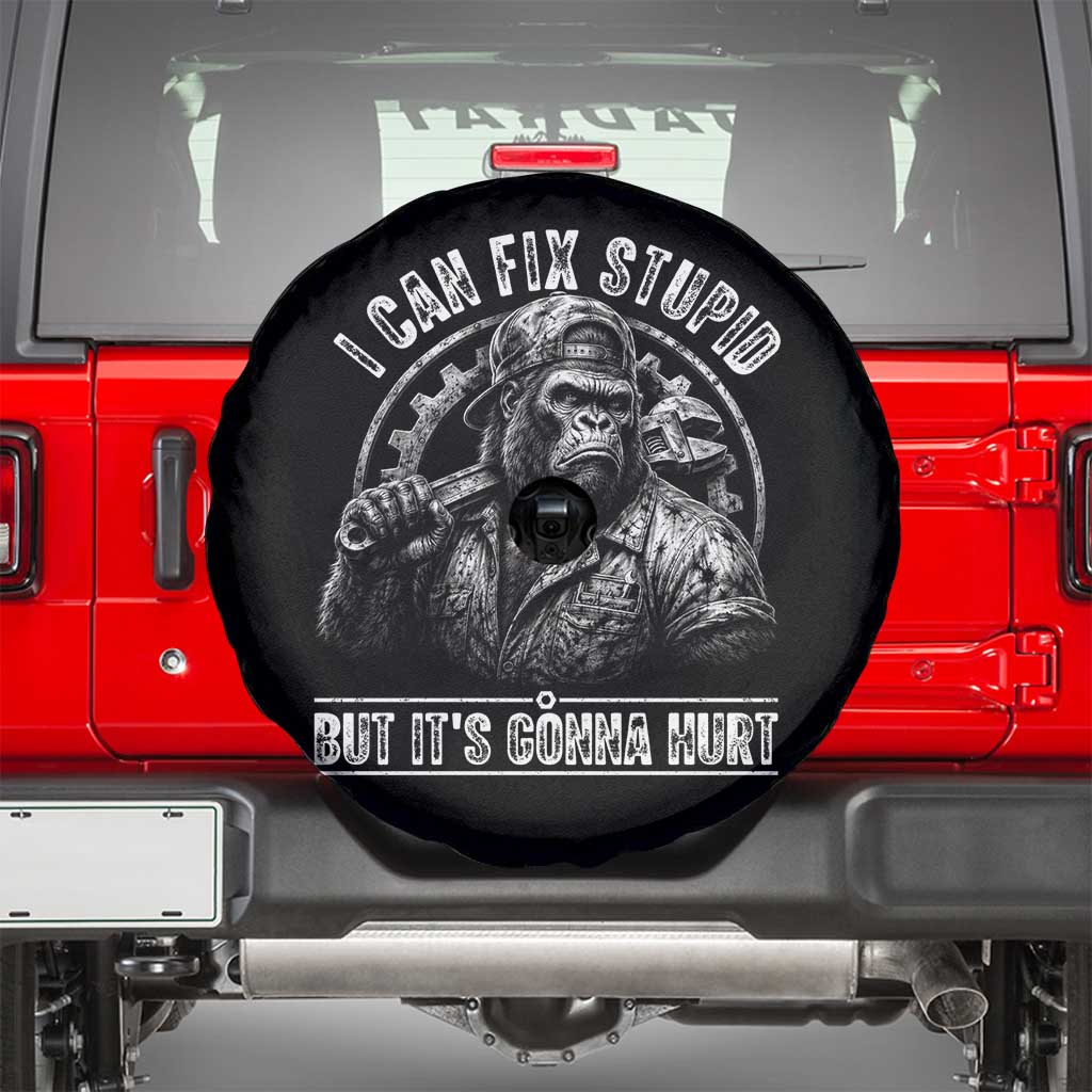 Funny Gorilla Mechanic Spare Tire Cover I Can Fix Stupid But Its Gonna Hurt
