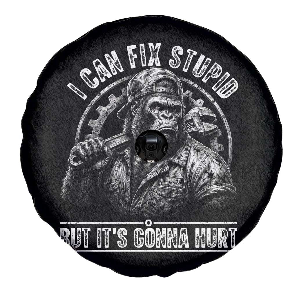Funny Gorilla Mechanic Spare Tire Cover I Can Fix Stupid But Its Gonna Hurt