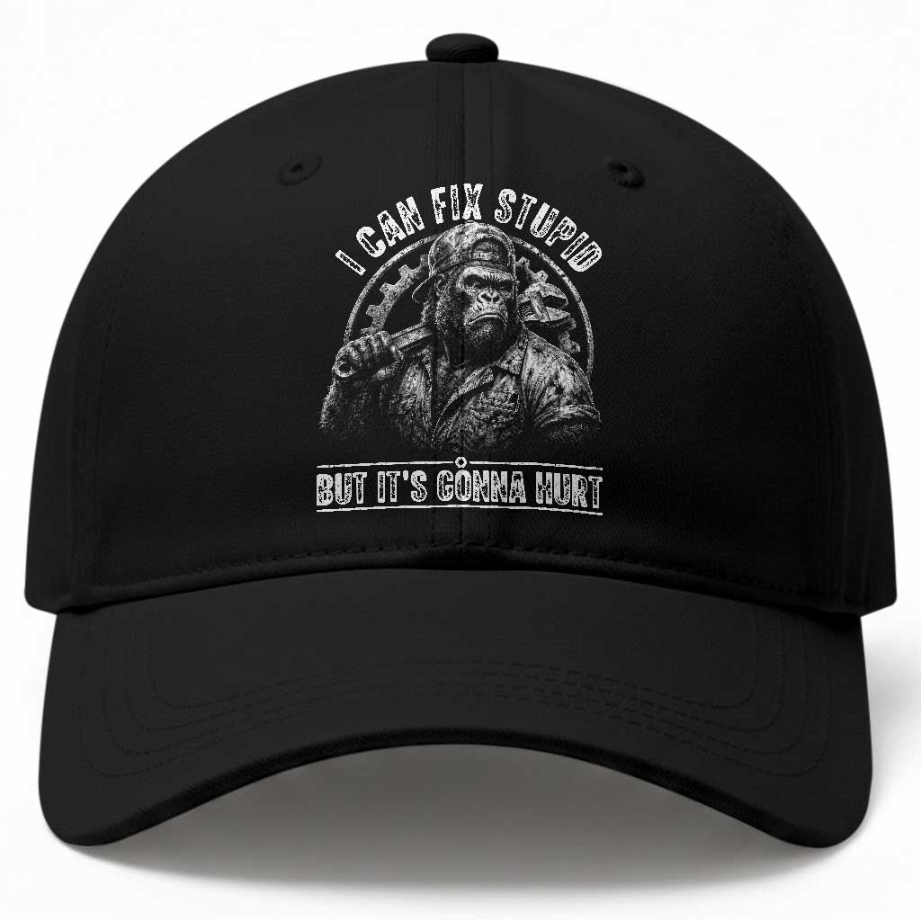Funny Gorilla Mechanic Baseball Cap I Can Fix Stupid But Its Gonna Hurt
