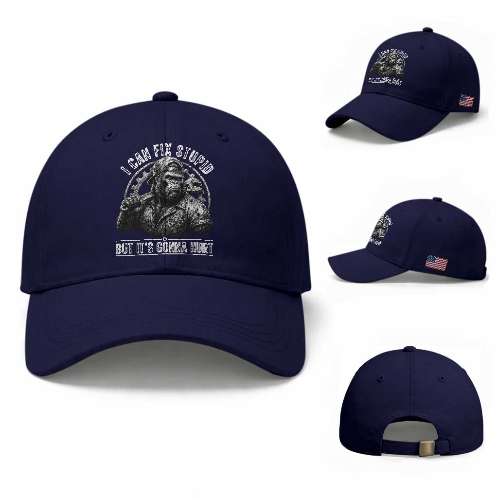 Funny Gorilla Mechanic Baseball Cap I Can Fix Stupid But Its Gonna Hurt