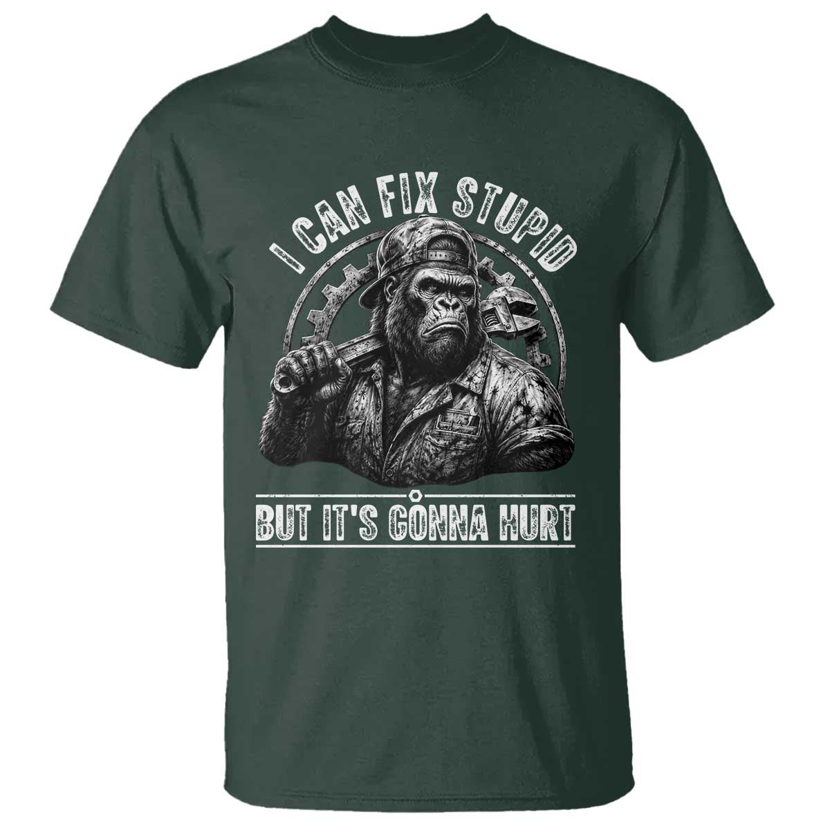 Funny Gorilla Mechanic T Shirt I Can Fix Stupid But Its Gonna Hurt