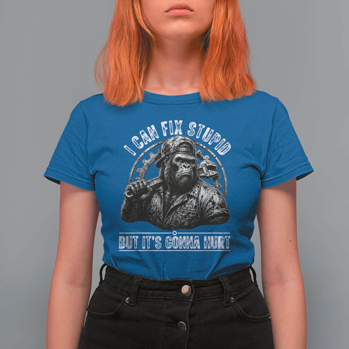 Funny Gorilla Mechanic T Shirt For Women I Can Fix Stupid But Its Gonna Hurt