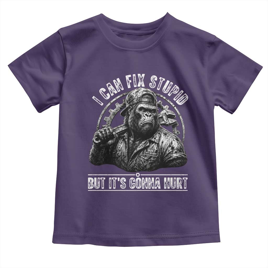 Funny Gorilla Mechanic Toddler T Shirt I Can Fix Stupid But Its Gonna Hurt