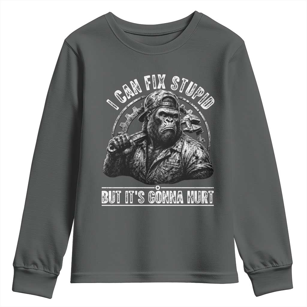 Funny Gorilla Mechanic Youth Sweatshirt I Can Fix Stupid But Its Gonna Hurt