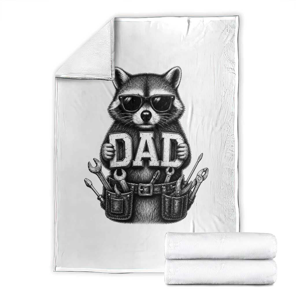 Funny Raccoon Dad Mechanic Throw Blanket Trash Panda Fathers Day Gift
