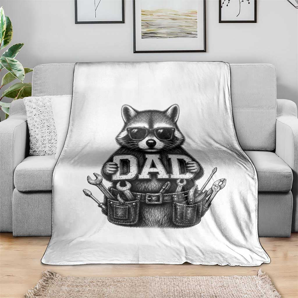 Funny Raccoon Dad Mechanic Throw Blanket Trash Panda Fathers Day Gift