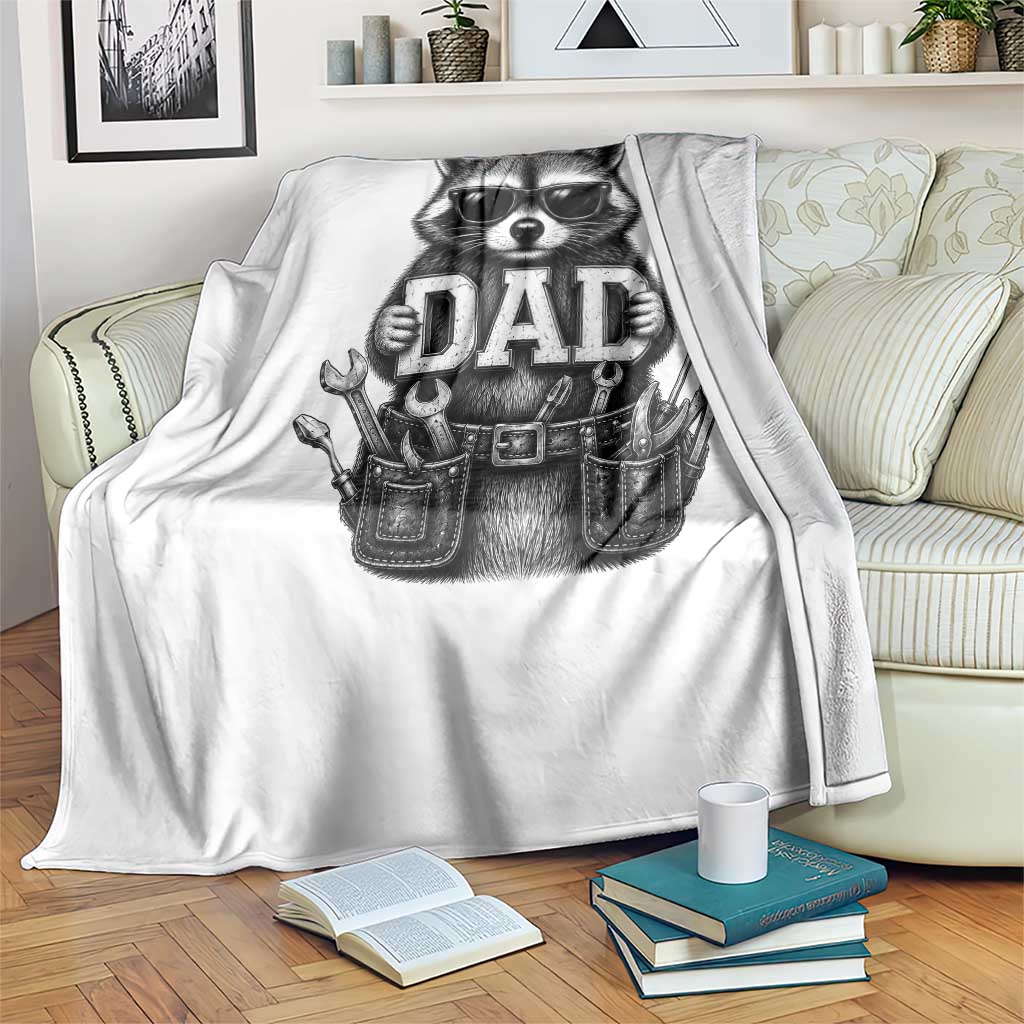 Funny Raccoon Dad Mechanic Throw Blanket Trash Panda Fathers Day Gift