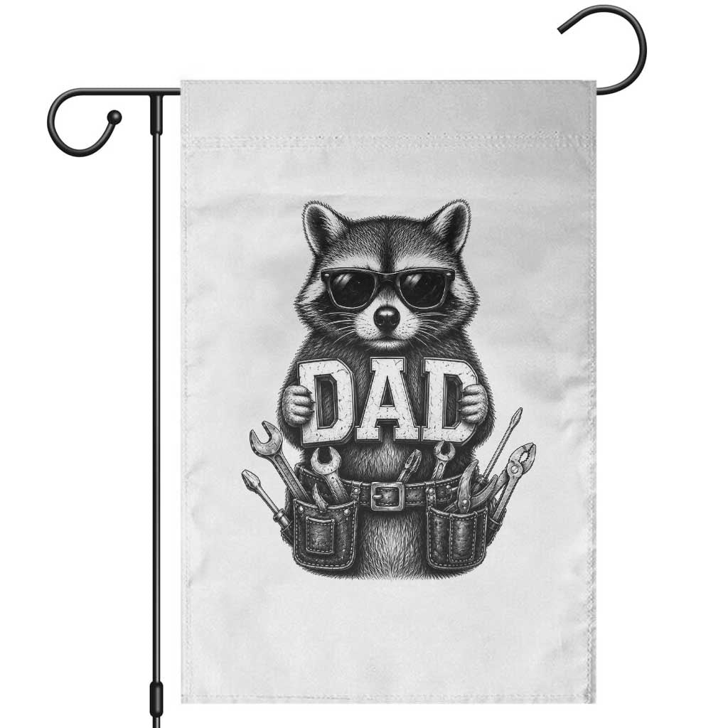 Funny Raccoon Dad Mechanic Garden Flag Trash Panda Fathers Day Gift