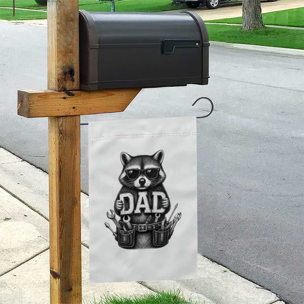 Funny Raccoon Dad Mechanic Garden Flag Trash Panda Fathers Day Gift