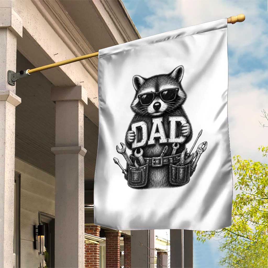 Funny Raccoon Dad Mechanic Garden Flag Trash Panda Fathers Day Gift