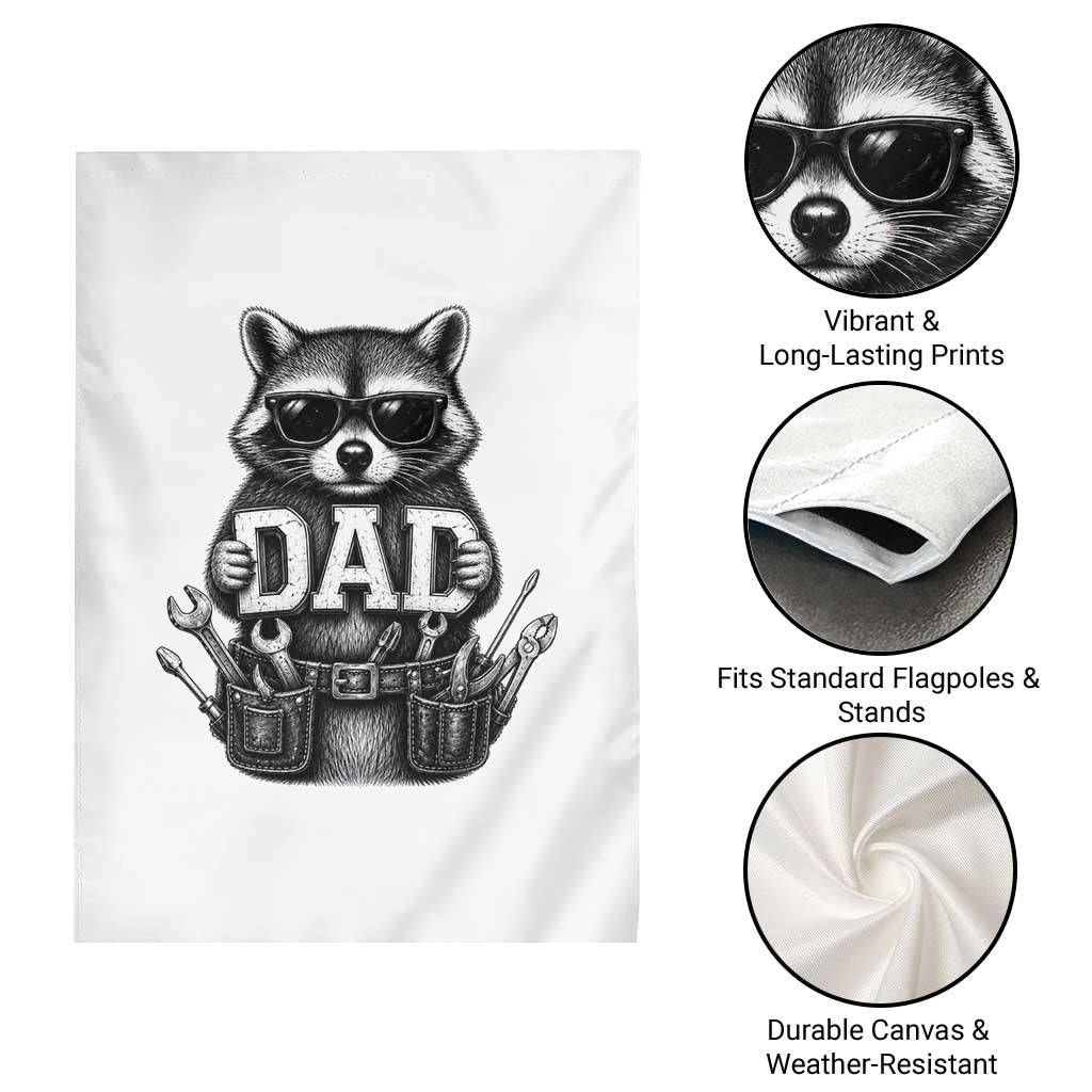 Funny Raccoon Dad Mechanic Garden Flag Trash Panda Fathers Day Gift