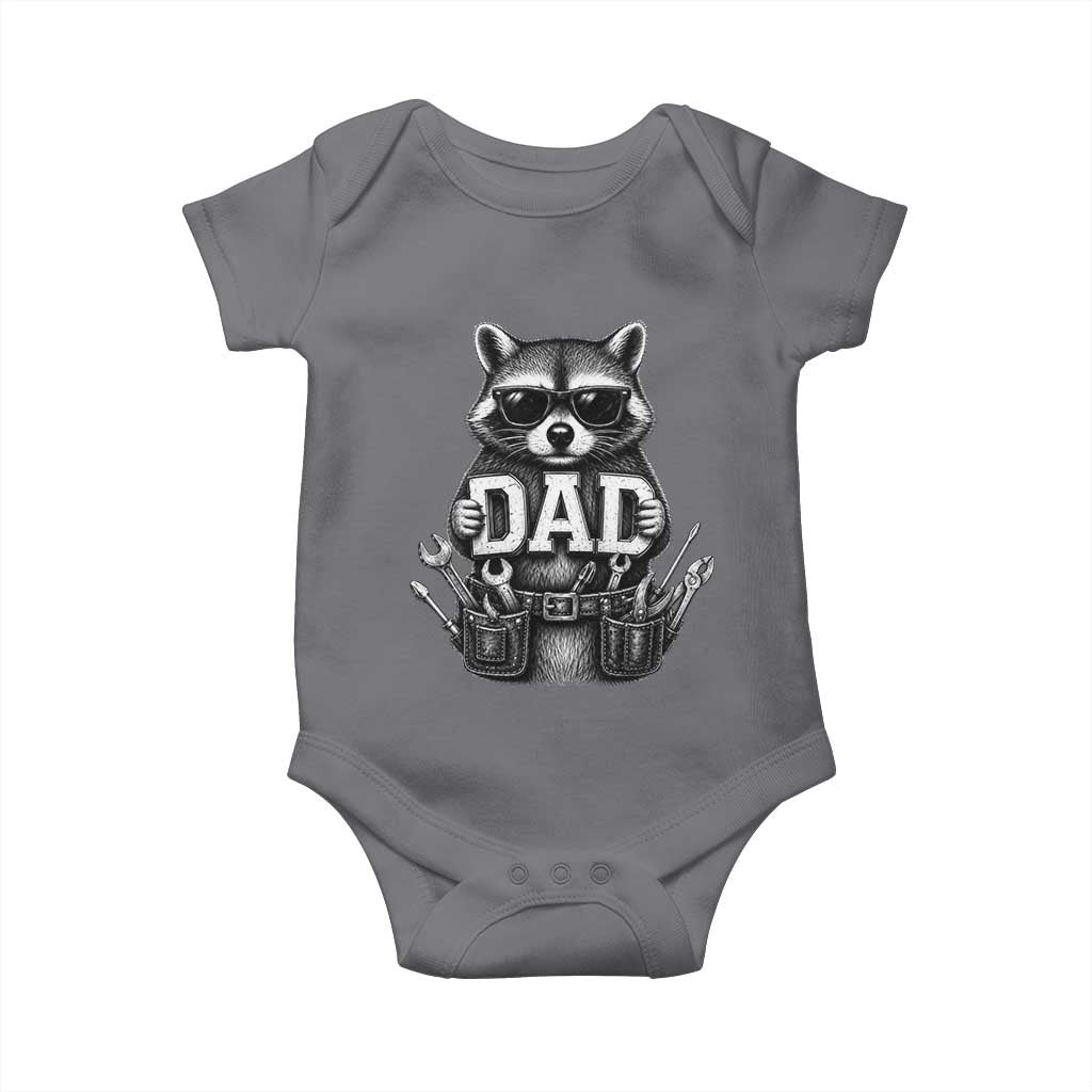 Funny Raccoon Dad Mechanic Baby Onesie Trash Panda Fathers Day Gift